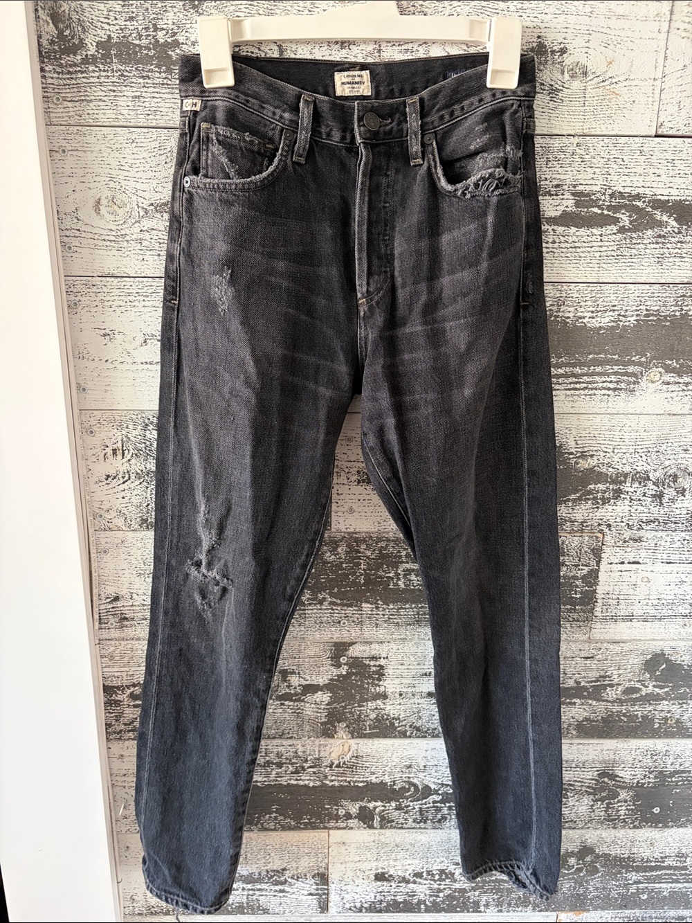 Women’s Citizens of Humantiy Black Distressed Jeans - high rise classic fit crop